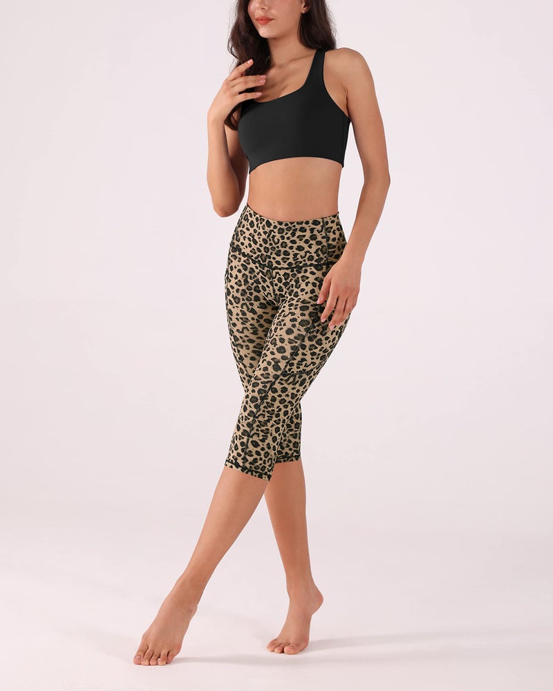 ODODOS Women's High Waisted Printed Yoga Capris with Pocket, Tummy Control Non See Through Workout Sports Running Athletic Capri Leggings, Leopard, Medium - Image 4